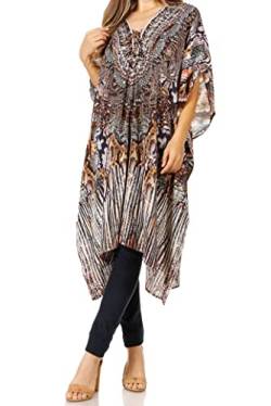 Sakkas 2002 - Zeni Damen Kurzarm V-Ausschnitt Sommer Kaftan Kleid Cover-up mit Blumendruck - 429 - OS von Sakkas