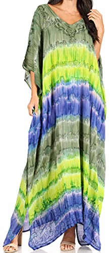 Sakkas 2006 - Catia Damen Boho Casual Langes Maxi Caftan Kleid Kaftan Vertuschung LougeWear - 5-CharcoalGreen - OS von Sakkas