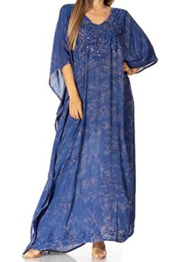 Sakkas 2006 - Catia Damen Boho Casual Langes Maxi Kaftan Kleid Kaftan Cover-Up LougeWear - 24-Navy - OS von Sakkas