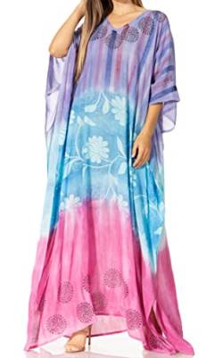 Sakkas 2006 - Catia Damen Boho Casual Langes Maxi Kaftan Kleid Kaftan Cover-up LougeWear - 15-Blau - OS von Sakkas