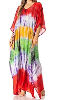 Sakkas 2006 - Catia Damen Boho Casual Langes Maxi Kaftan Kleid Kaftan Cover-up LougeWear - 17-Koralle - OS von Sakkas