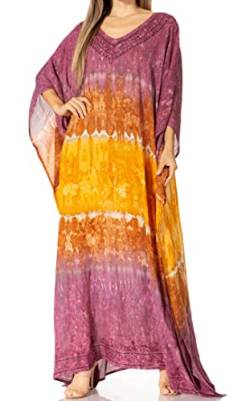 Sakkas 2006 - Catia Damen Boho Casual Langes Maxi Kaftan Kleid Kaftan Cover-up LougeWear - 18-Violet - OS von Sakkas