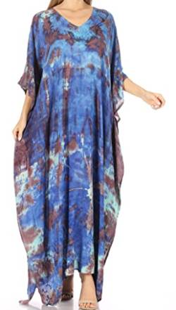 Sakkas 2006 - Catia Damen Boho Lässig Lang Maxi Caftan Kleid Kaftan Vertuschung LougeWear - 4-NavyTurq - OS von Sakkas