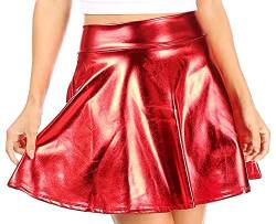 Sakkas 2010 - Womens Liquid Metallic Stretchy Flared Sportlicher Miniraterrock USA Made - Red - L. von Sakkas