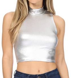 Sakkas 21-1806 - Mariana Damen Party Liquid Shiny Metallic Stretch Ärmelloses Tanktop - Silber - L von Sakkas