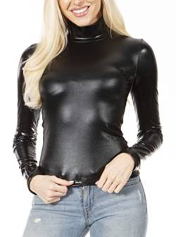 Sakkas 22-1902 - Metallic Liquid Mock Neck Rollkragen Langarm Top Schwarz - S von Sakkas