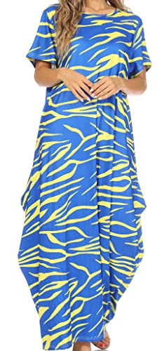 Sakkas 2222 - Abeni Damen-Kurzarm-Caftan-Kleid mit lässigem Druck, langes Maxi-Cover-Up - Print4 - OS von Sakkas