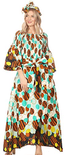 Sakkas 2264 - Tesa Damen Off-The-Shoulder-Hosen Set mit afrikanischem Ankara-Aufdruck und Taschen - 40-Multi - OS von Sakkas