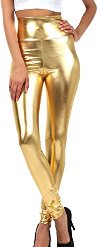 Sakkas 2616 Glänzende flüssige Metallic-Leggings mit hoher Taille und Stretch - Gold - 3X von Sakkas