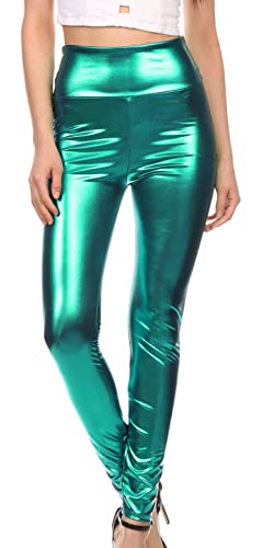 Sakkas 2616 Glänzende flüssige Metallic-Leggings mit hoher Taille und Stretch - Grün - 3X von Sakkas