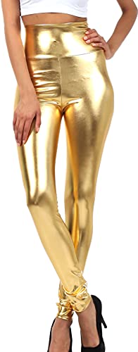 Sakkas 2616 Shiny Liquid Metallic High Taille Stretch Leggings - Gold - L von Sakkas