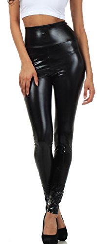 Sakkas 2616 Shiny Liquid Metallic High Taille Stretch Leggings - Schwarz - M von Sakkas