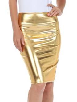 Sakkas 2695 Frauen glänzend Metallic Liquid High Taille Bleistift Rock - Gold - Large von Sakkas