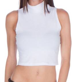 Sakkas 418131 Mock Neck Turtleneck Ärmelloses Scuba Crop Top - Made in USA - Weiß - M von Sakkas