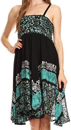 Sakkas 55341 Aphrodite gestickte Batik-Kleid - Schwarz/Türkis - OS von Sakkas