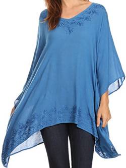 Sakkas K2022S - Wren Leichte Kreis Poncho Spitzenbluse mit detaillierten Stickerei - Blue - O von Sakkas