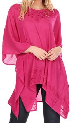 Sakkas K2022S - Wren Leichte Kreis Poncho Spitzenbluse mit detaillierten Stickerei - Fuchsia - OS von Sakkas