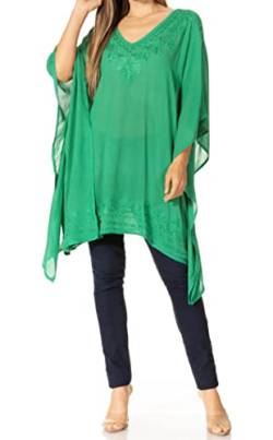 Sakkas K2022S - Wren Lightweight Circle Poncho Top Bluse mit detaillierter Stickerei - P-EmeraldGreen - OS von Sakkas