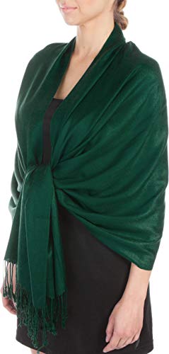 Sakkas Large Weiche seidige Pashmina Schal Wrap Schal Stola in Uni-Farben - dunkelgrün von Sakkas