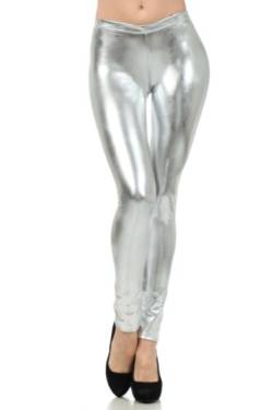 Sakkas Liquid111 Footless Flüssigkeit Wet Look Shiny Metallic Stretch Leggings - Silber/Large von Sakkas