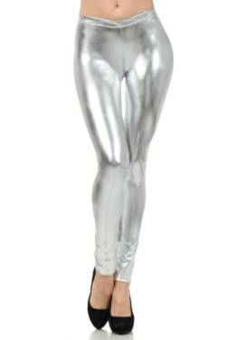 Sakkas Liquid111 Footless Flüssigkeit Wet Look Shiny Metallic Stretch Leggings - Silber/Medium von Sakkas