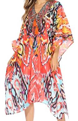 Sakkas P2 - Kristy Long Tall Leichtes Kaftan Kleid/Cover mit V-Ausschnitt Juwelen - 17113-OrangeMulti - OS von Sakkas