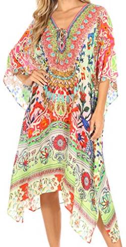 Sakkas P2 - Kristy Long Tall - Leichtes Kaftan-Kleid/Vertuschung mit Juwelen mit V-Ausschnitt - tm208-multi - OS von Sakkas