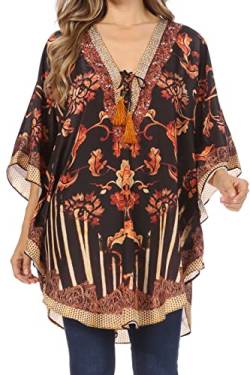 Sakkas P22 - Balloon Top Tallulah Wide Circle Bluse Poncho Top mit Bindekragen mit Perle - TBK33-Black - OS von Sakkas