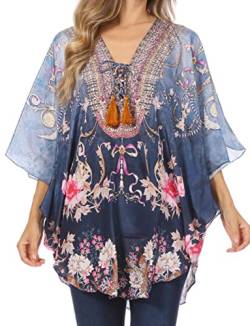 Sakkas P22 - Balloon Top Tallulah Wide Circle Bluse Poncho Top mit Bindekragen und Perle - 474 - OS von Sakkas