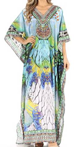 Sakkas P39 - Anahi Flowy Design Langes Kaftan-Kleid mit V-Ausschnitt/Strass mit Strass - SM128-Multi - OS von Sakkas