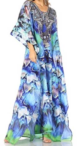 Sakkas P5 - LongKaftan Georgettina - Bedrucktes langes Kaftan-Kleid mit geringem Gewicht/Vertuschung - SCB311-Blue -OS von Sakkas