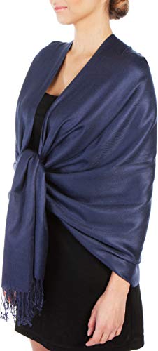 Sakkas Silky Feste weiche Pashmina Schal Wrap Stole - Navy Blue von Sakkas