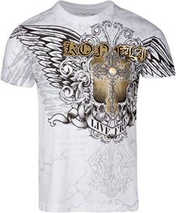 Sakkas T807 - Mads Herren Gold Cross & Wings Metallic geprägtes T-Shirt Kurzarm Baumwolle - Weiß - XL von Sakkas