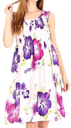 Sakkas TH2094 - Murni Frauen Casual Sommer Cocktail Elastic Stretchy Blumendruck Kleid - W-Purple - OS von Sakkas