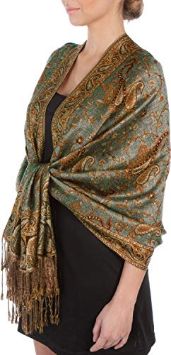 Sakkas Zweischichtiger Jacquard Paisley Viskose Pashmina Schal/Stola - - Celadon Grün von Sakkas