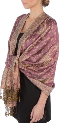 Sakkas Zweischichtiger Jacquard Paisley Viskose Pashmina Schal/Stola - - Mauve/Gold von Sakkas