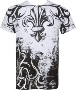 TGBranchesFleur227 Fleur De Lis Baum Zweige Metallic Silber Präge Kurze Ärmel Crew Hals Baumwolle Herren Mode T-Shirt - Weiß/X-Large von Sakkas