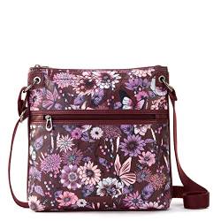 Sakroots Damen Artist Circle Flat Crossbody Umhängetasche, Cabernet in Bloom von Sakroots