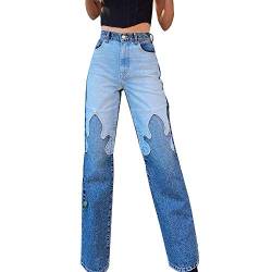 Damen Jeans High Waisted Straight Leg Farbe Passend zu Slim Jeans Mode Lässige High Waist Jeans mit Knöpfen Jeanshose Hose mit Taschen von SalmophC