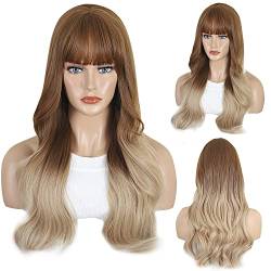 Salomezklm lange Blonde Perücke für Frauen, Ombre Blond Perücke mit Bangs synthetische Hitzebeständiges langes gewellte Haar für tägliche Party 24 Zoll von Salomezklm