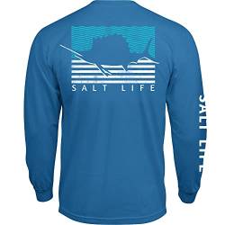 Salt Life Herren Sailin-Flagge, langärmelig, Rundhalsausschnitt T-Shirt, Atlantic Blue, X-Large von Salt Life