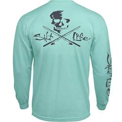 Salt Life Herren Totenkopf-und Stangenmotiv, langärmelig, Bequeme Passform T-Shirt, Blau (Aruba Blue), X-Large von Salt Life