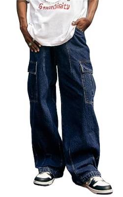 Baggy Jeans Herren Retro hip hop Baggy Hose y2k entspannt Cargohose männer Baggy ausgewaschen Jeans mit weitem Bein hip hop Street Dance schlupfjeans Pants von Salutebaba