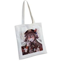 Genshin Impact Hu Tao Canvas Taschen für Frauen Lustige Anime Tragetasche für Mädchen Wiederverwendbare Einkaufstaschen Strandtasche Genshin Anime Merchandise Anime Liebhaber Geschenktasche von Salutebaba