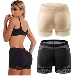 Damen Butt Lifter Gepolsterte Höschen, 2er Pack Push up Nahtlose Gepolsterte Spitzenhöschen Hüftvergrößerer Taillentrainer Shapewear Bauchkontrolle Schlüpfer Boyshort Unterwäsche von SamHeng