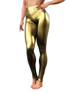 Damen Glänzende Leggings, hoch taillierte Stretch Leggings, sexy Wet Look Metallic Disco Hosen, Tanz Yoga Hosen, Strumpfhosen Lounge Skinny Hosen, Slim Fit Hosen voller Länge für Dancewear Nachtclub von SamHeng