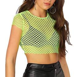 Damen Mesh Crop Top, Sexy Schiere Fischnetz durch Hemden, Kurzarm hohl Out Fishnet Tanktops Netz T -Shirts Für Streetwear Disco Retro Halloween Funky Festival Fancy Costumes von SamHeng