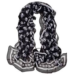 Damen-Schal, leicht, mit Totenkopf-Aufdruck, langer Schal, Schwarz , One size von SamHeng
