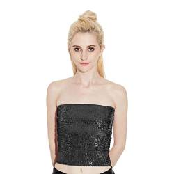 Damen glitzernder Tube, Glitzer Hülsen Party Club Tanktop, nicht gepolsterte Stretchy Bra trägerloser Pailletten Mermaid Crop Tops Bandeau für Party Clubwear von SamHeng