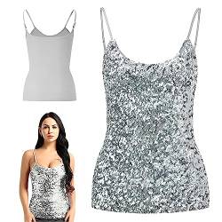 Frauen Pailletten Tops, Tops Ärmellose Glitzer Camisole Weste, Verstellbare Gurte tägliche Halfter Tanktops Bluse T-Shirts für Nachtclub Party Performance Kostüm von SamHeng